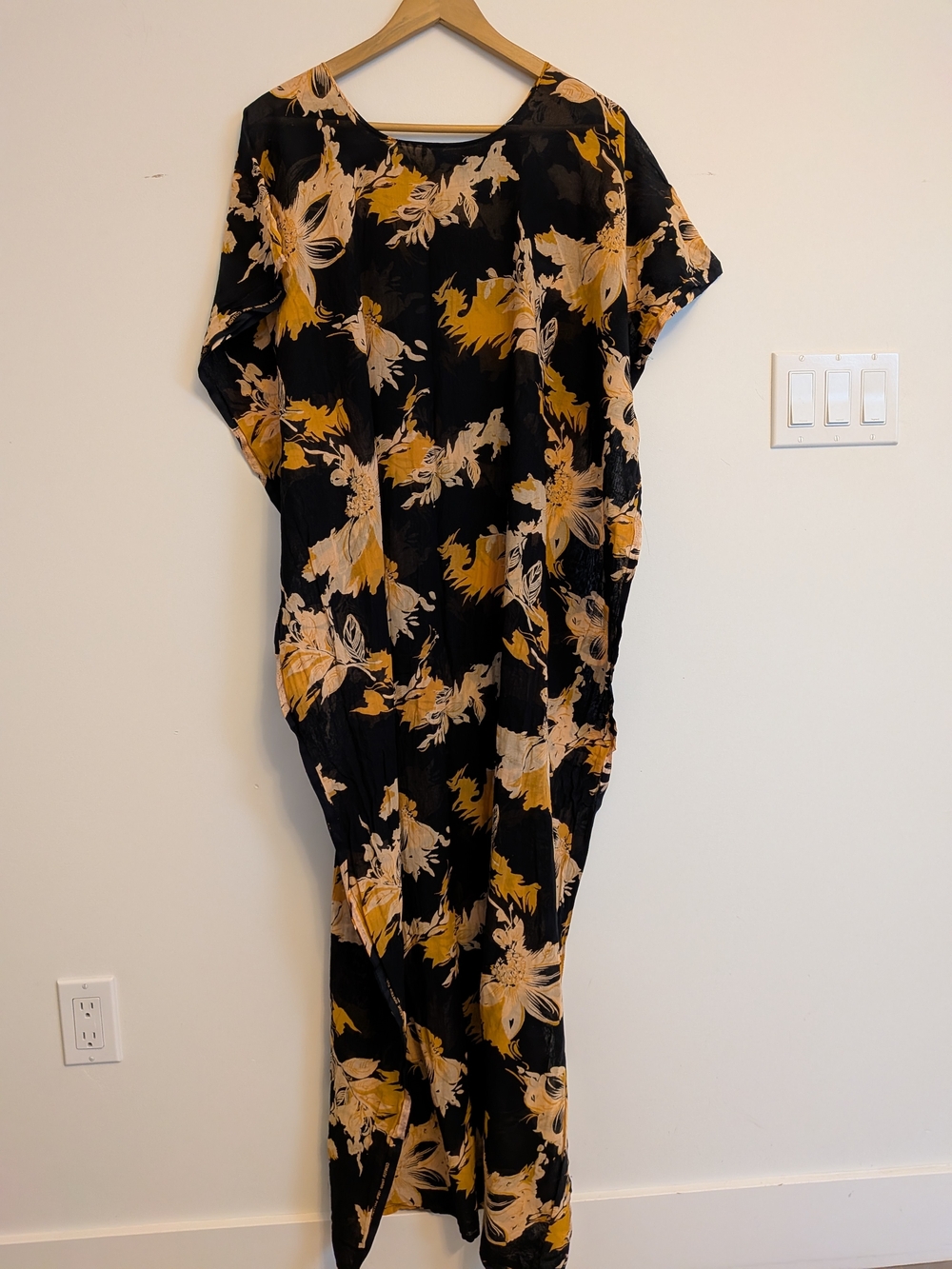 Black & Mustard Floral Cotton Kimono